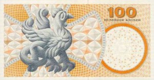 Купюра в 100 датских крон. Обратная сторона