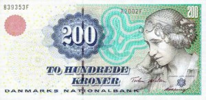 Купюра в 200 датских крон. Лицевая сторона