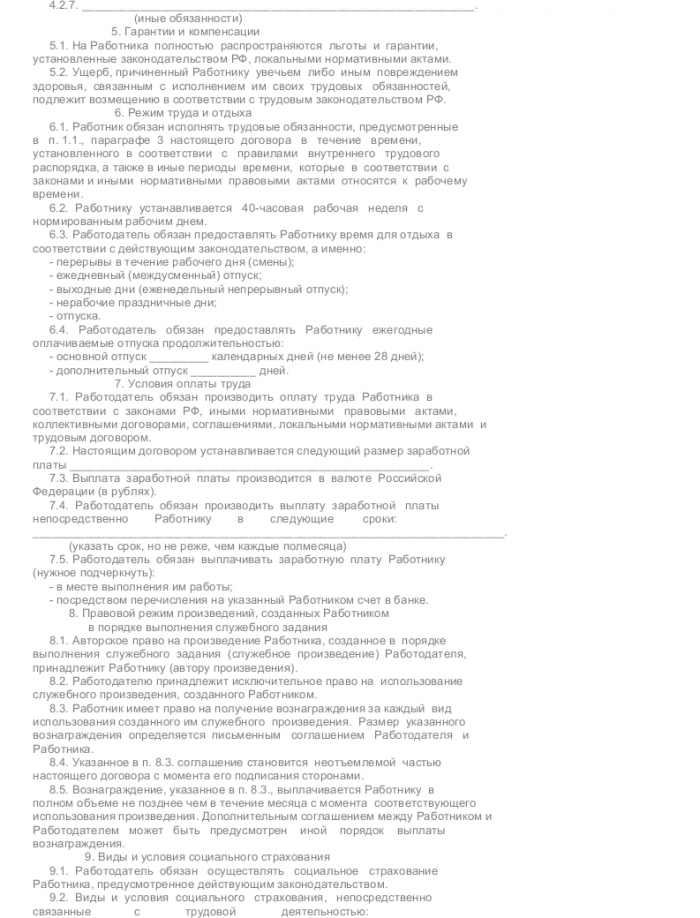 Образец трудового договора с техническим писателем_004