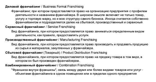 Виды франчайзинга 1