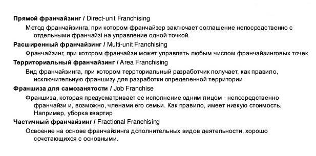 Виды франчайзинга 2