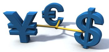 currencies connected in 3d rendered abstract