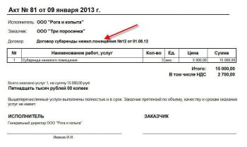 Акт аренды помещения